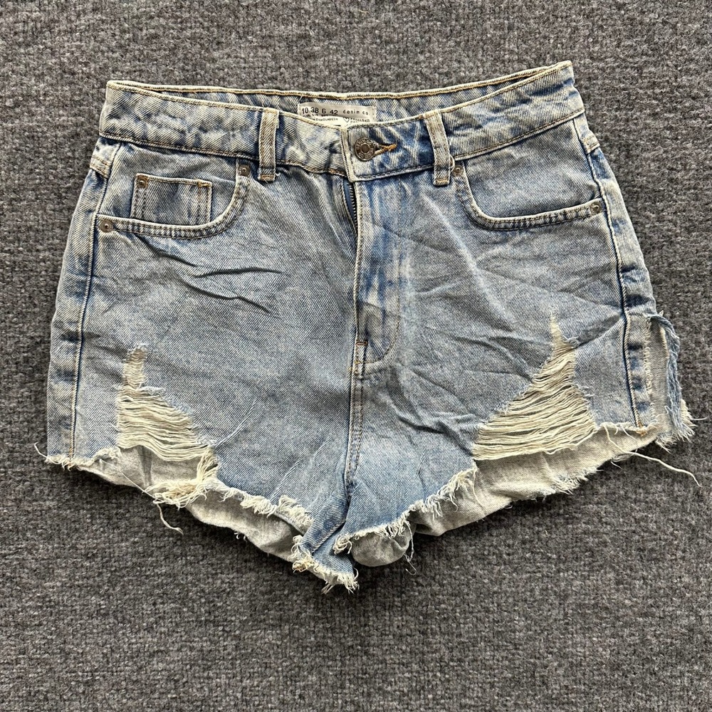 Primark Denim Co Shorts Womens Size 6 Light Wash Distressed Cotton High Waisted